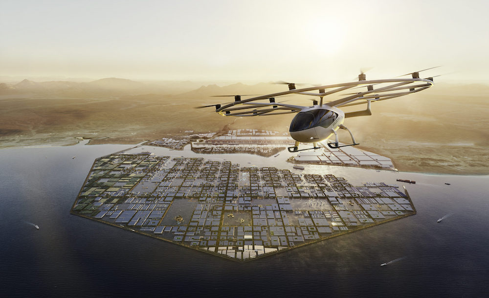 VoloCity flies over future region of NEOM's Oxagon