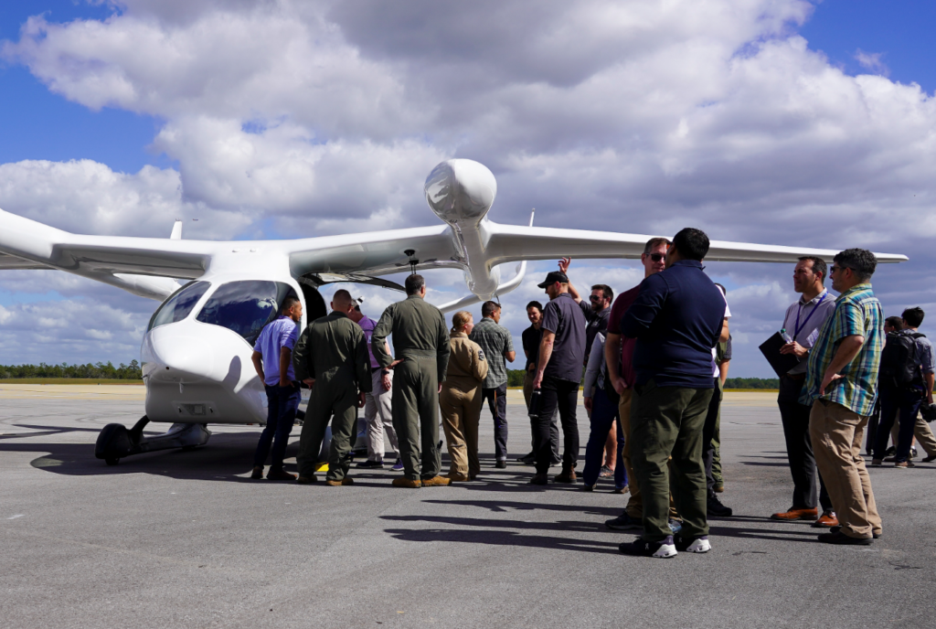 AFWERX Airmen and several local media outlets gather at Duke Field on Eglin Air Force Base, Florida
